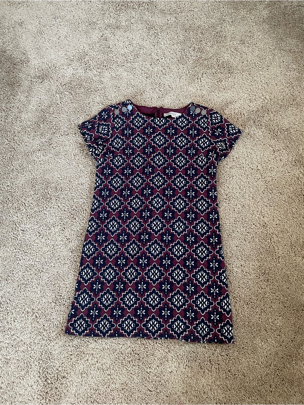 Women’s Navy and Burgundy Patterned Shift Dress